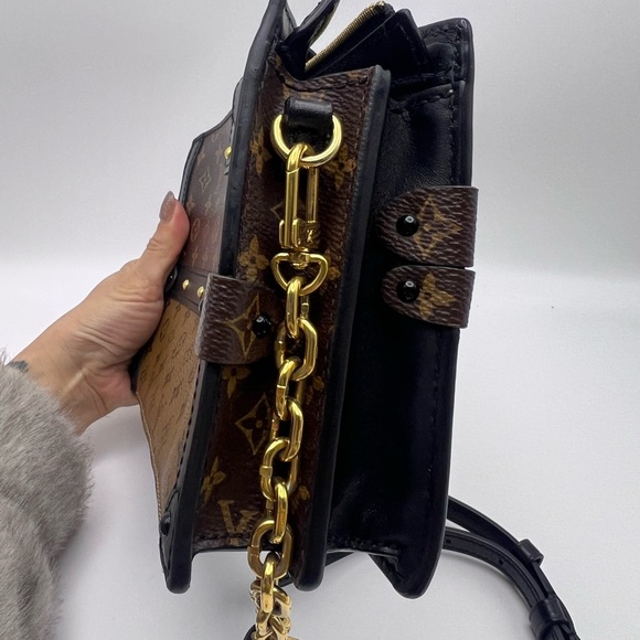 LV Brown and Black Monogram Clutch with Gold Accents - Picture 4 of 13